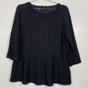 Talbots Blouse Womens 1X Black Floral Lace 3/4 Sleeve Tunic Top Party Cocktail